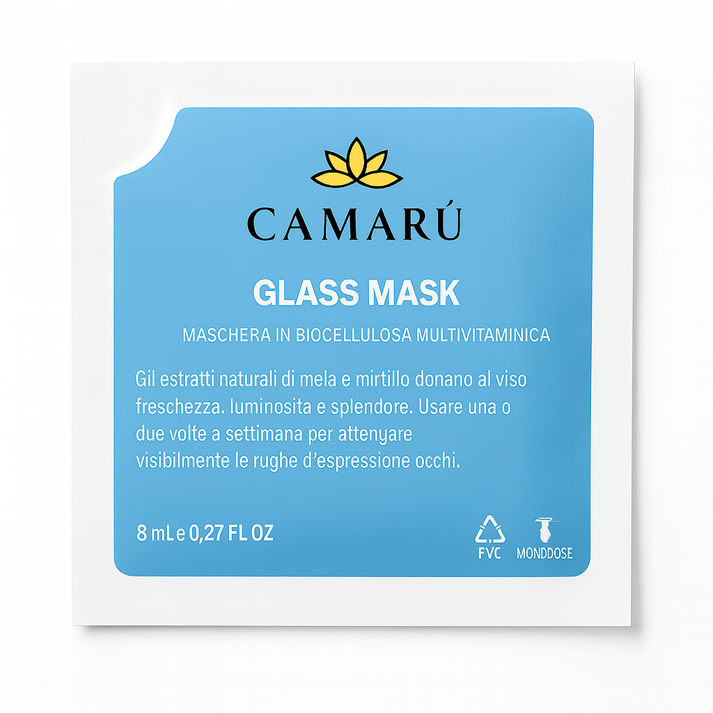 Maschera viso Camarù Glass Mask trattamento illuminante settimanale effetto vetro